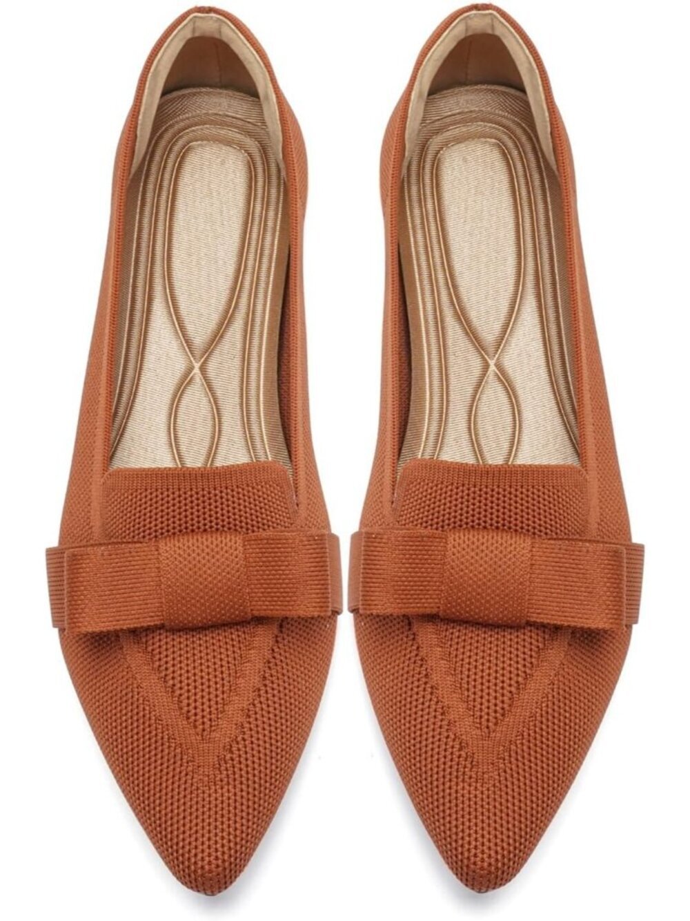 Women's Brown Rubber Soft Knit Breathable Pointed Toe Ballet Flats Casual Shoes